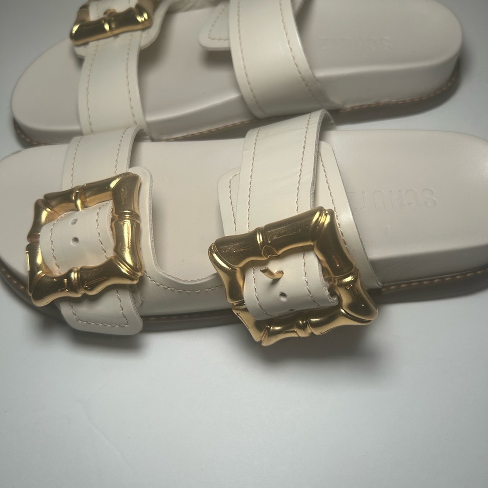SCHUTZ Cream and Gold Sandals with Minimalist Design